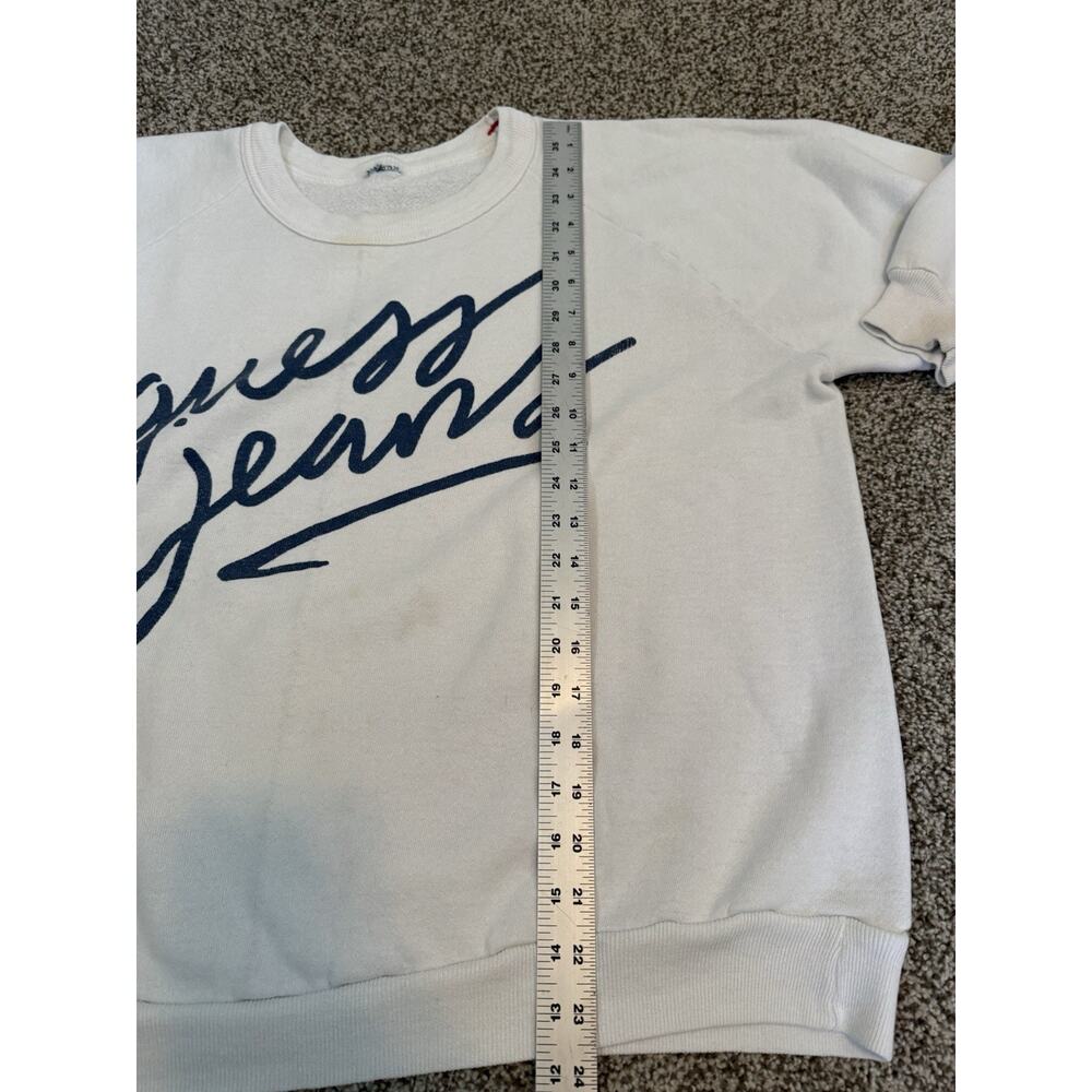 Vintage 90s Guess Jeans Sweatshirt White Blue Spell Out Cut Tag Measures A Lg/XL - Picture 6 of 7